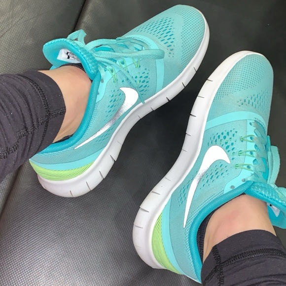 Nike Free Run Aqua & Lime Green Training Shoes - Picture 8 of 9